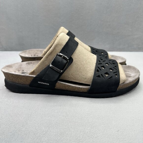 Mephisto Hirena Womens Size 11 (41) Slide Sandals Black Perforated Leather - Picture 1 of 9